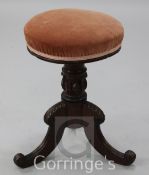 An Edwardian mahogany piano stool and a 1920's mahogany two tier table, table W.2ft 6in.