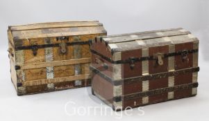 Two Victorian dome top trunks, each wood and metal bound, 2ft 9in. and 2ft 7in.