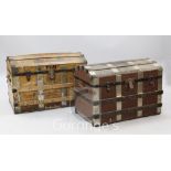 Two Victorian dome top trunks, each wood and metal bound, 2ft 9in. and 2ft 7in.