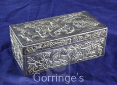 A late 19th/early 20th century Chinese Export commemorative silver cigarette box by Wang Hing &