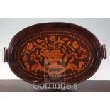 A 19th century Dutch and floral mahogany marquetry tray, 51.5cm