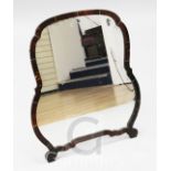 A tortoiseshell framed easel mirror, the cartouche shaped plate 20 x 18in.