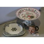 A Royal Worcester tazza, a cake plate and a Royal Doulton character jug "James John", (3)