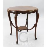 A late Victorian mahogany circular shaped topped two tier occasional table, on cabriole legs, united