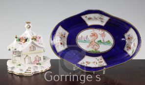 A Chamberlains Worcester 'dragons in compartments' lozenge shaped dish, c.1800 and a Staffordshire