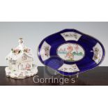 A Chamberlains Worcester 'dragons in compartments' lozenge shaped dish, c.1800 and a Staffordshire