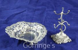 An Edwardian repousse silver ring tree and a bonbon dish, Mitchell Bosley & Co, Birmingham, 1903 and