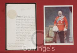 An Edward VII citation for Companion (military division) of the Order of the Bath to Colonel