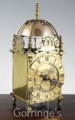 A brass lantern clock, with French two train movement, early 20th century, 29.5cm