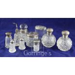 A pair of late Victorian silver mounted hobnail cut glass globular scent bottles, JHW, Birmingham,