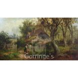 19th century English Schoolpair of oils on canvas,Figures outside country cottages,indistinctly