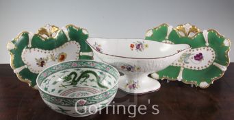 A Japanese 'dragon' bowl, two Davenport flower painted dessert dishes and an English porcelain