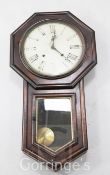 A rosewood drop dial wall clock, with American movement, 79cm