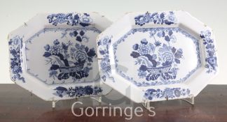 A pair of Dublin delft ware blue and white dishes, c.1760, each of canted rectangular form,