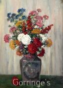 § Camille Matisse (French, 19/20th C.)oil on board,Still life of chrysanthemums in a vase,signed,