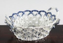 A Worcester Pine Cone pattern oval twin handled basket. c.1775, with lattice pierced sides applied