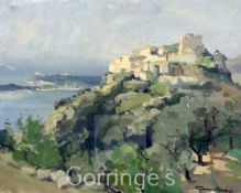 § Georges Charles Robin (French, 1903-2003)oil on board,'Panorama sur Eze et le Cap d'Ail',13 x