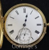 A late Victorian 18ct gold keyless lever half hunter pocket watch by Dent, with Roman chapter ring