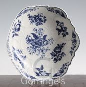 A Worcester Pine Cone pattern junket dish, c.1775, the shell moulded interior with other panels of