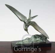 Irénée Rochard (1906-1984) An Art Deco bronze figure of a sea bird swooping over waves, signed, on