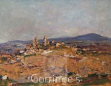 Alexander Jamieson (1873-1937)oil on wooden panel,View of San Gimignano, Tuscany,inscribed verso,8 x