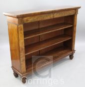 A Victorian mahogany open bookcase, fitted three adjustable shelves, on turned feet, W.4ft 5in. D.