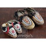 Two pairs of 19th century Native American child's moccasins, with beadwork decoration, 7.5in. and