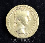 Roman Imperial Coinage: A Tiberius AV aureus, AD 14-37, TI CAESAR DIVI laureate head right,