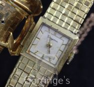 A lady's stylish early 1960's 18ct gold and diamond Dugena cocktail watch, the square dial with