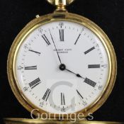 A late 19th century Swiss 18ct gold and black enamel keyless cylinder hunter fob watch by Henry