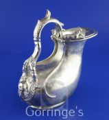 A Victorian textured silver Askos jug by John Samuel Hunt, with applied cast goat surmounts and