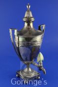 A rare late 18th/early 19th century China Trade silver two handled tea urn and cover, of vase