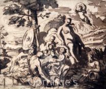 Attributed to Francois Perrier (1715-1783)ink and sepia chalk on paper,The deification of Aeneas,