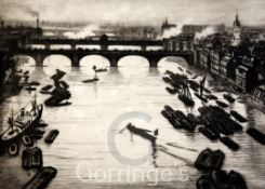 Christopher Richard Wynne Nevinson (1889-1946)drypoint etching,London bridges on the Thames,signed