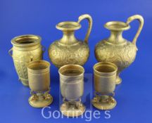 A pair of 1960's ancient Greek revival 900 standard silver gilt beakers by Ilias Lalaounis, on