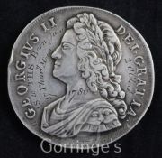 A George II silver crown, 1739, rev: roses in angles, later engraving and inscription to obverse