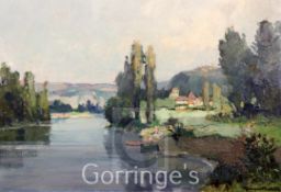 § Georges Charles Robin (French, 1903-2003),oil on board,'La Dordogne a Paulinac',signed,15 x 21in.