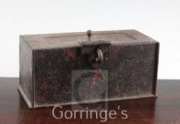 A 17th / 18th century German iron strong box, of rectangular form with sprung latch, 8.5in.