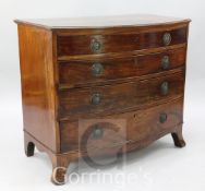 A Regency mahogany bowfront chest, fitted four graduated long drawers, on later ogee feet, W.3ft