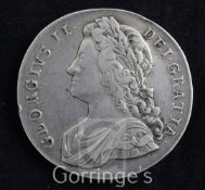 A George II silver crown, 1739, rev: roses in angles, near VF