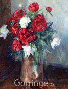 § James Bolivan Manson (1879-1945)oil on canvas,Still life of red and white roses in a vase,signed,