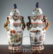 A pair of large Mason's ironstone chinoiserie vases and covers, c.1825, each printed in black and