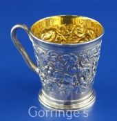 A Victorian silver christening mug by Hunt & Roskell, of tapering cylindrical form, with rustic
