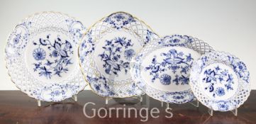 A Meissen thirty piece Onion pattern blue and white dessert service, late 19th / early 20th century,