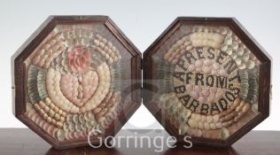 A 19th century sailor's shellwork double Valentine, with heart and flower motif and inscription "A