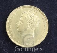A George IV gold sovereign, 1827, near EF