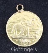 A German East African 15 Rupien World War I 1916 Seige gold coin or 'Tabora Pound', Type B (