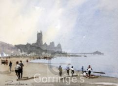 Edward Wesson (1910-1983)watercolour,Coastal town,signed,10 x 14in.