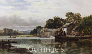 Robert Gallon (1845-1925)oil on canvas,A fishing village on the Exe,signed,24 x 40in.