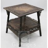 A late 19th century Anglo Chinese hardwood occasional table, with prunus and bamboo carved square